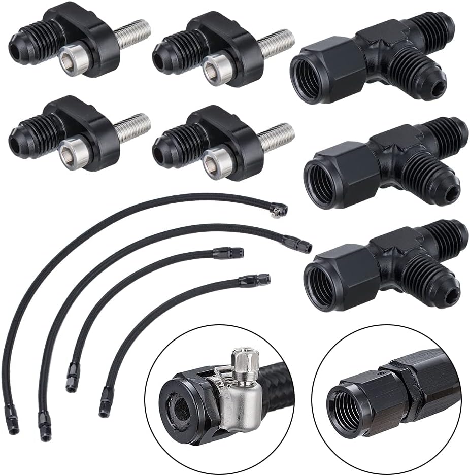 4 Pack Engine Steam Hoses AN4 Fuel Brake Line CPE/NBR Rubber and Stainless Steel Braided LS LSX LS1 LS2 LS6 LM7 Vents Adapters Kit for Front & Rear Venting Complete Coolant Crossover (Black)