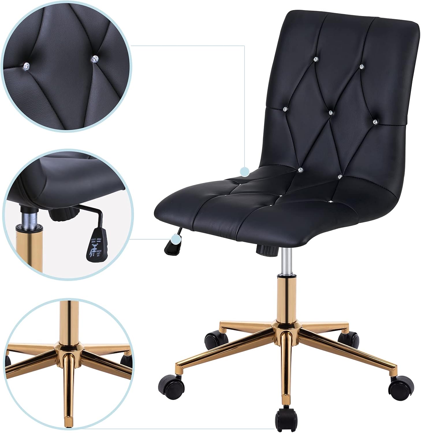 Silla De Oficina De Cuero Genuino, Sillas De Escritorio Ejecutivas Con Respaldo Medio Con Brazos Y Ruedas De Aluminio, Silla Giratoria De Cuero De Oficina Con Respaldo Grueso Y Soporte Lumbar