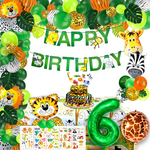 Decoration Anniversaire Ballon Jungle,Animaux De la Jungle Ballons Anniversaire,Deco Anniversaire Jungle Vert,86 Pcs Decoration Anniversaire Garcon Kit,Jungle Animals Anniversaire 6 an Garcon