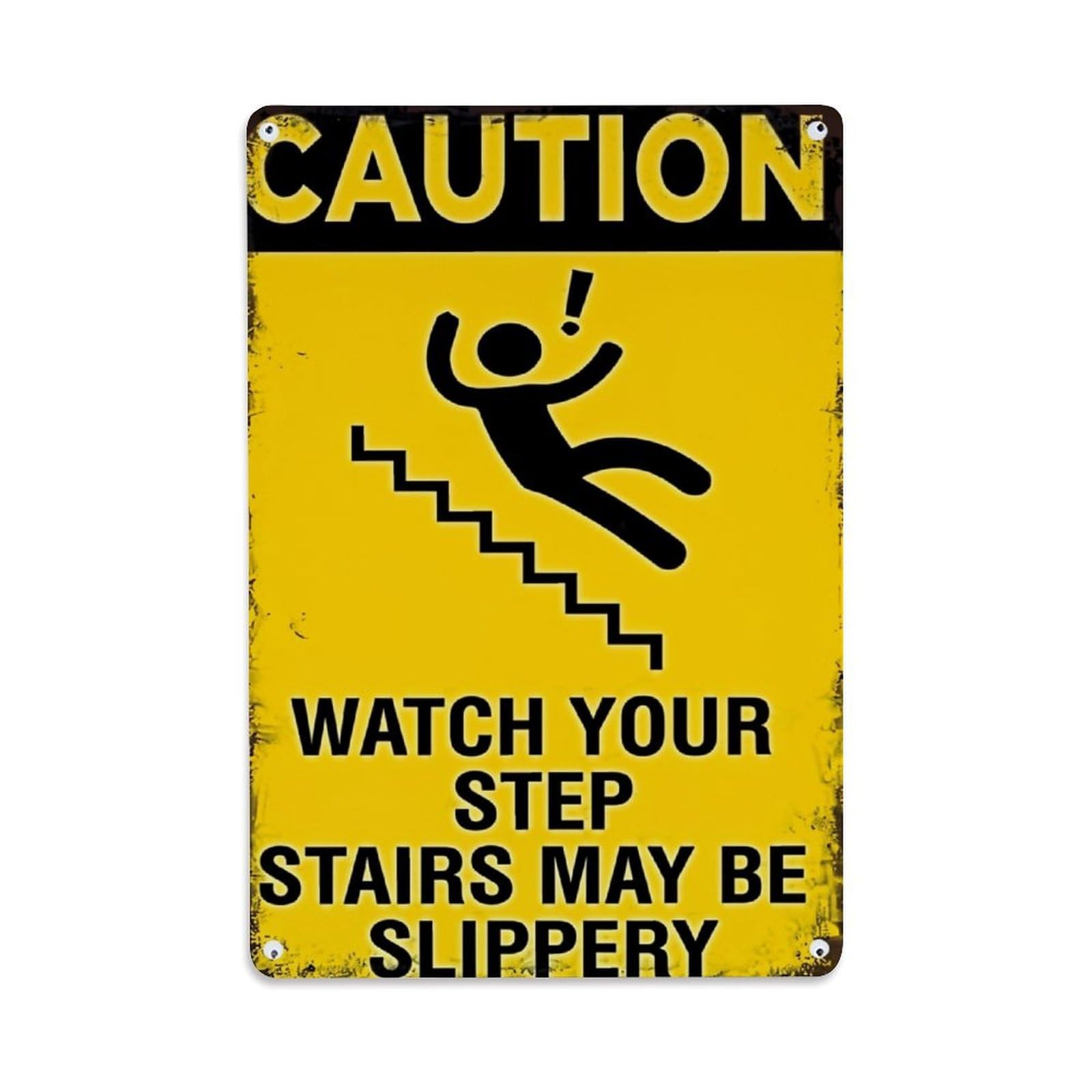 Caution Watch Your Step Retro Metal Tin Sign, Vintage Metal Poster for home, Gaming Room, Studio Workshop,Bar,Garage Wall Art Decor 8x12 Inch