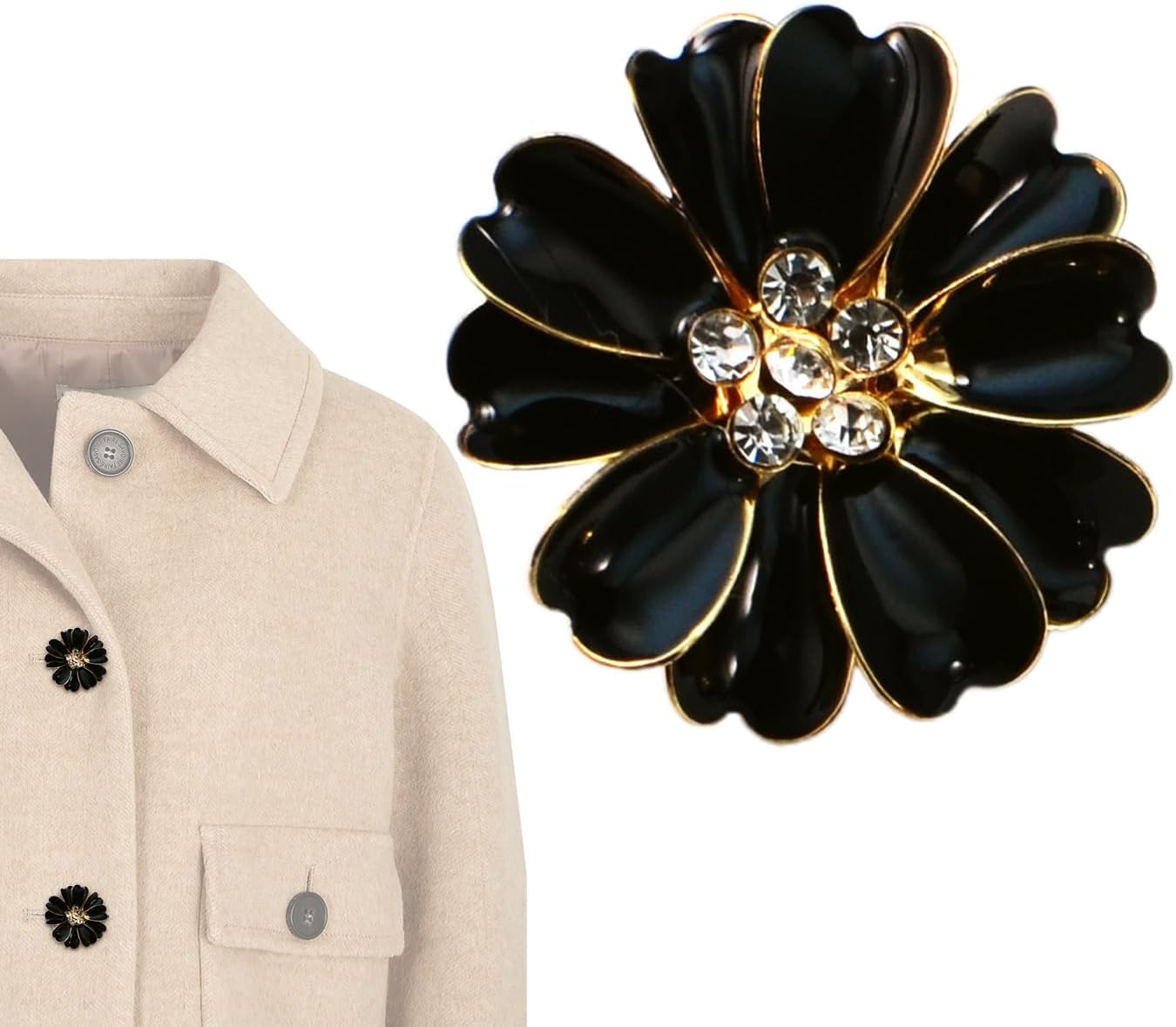 Couvre-boutons en strass, boutons de manchette pour femmes | Décor de fleur à pince en strass, pour robe en jean, tissu à coudre, chemisier, vêtements, chemise