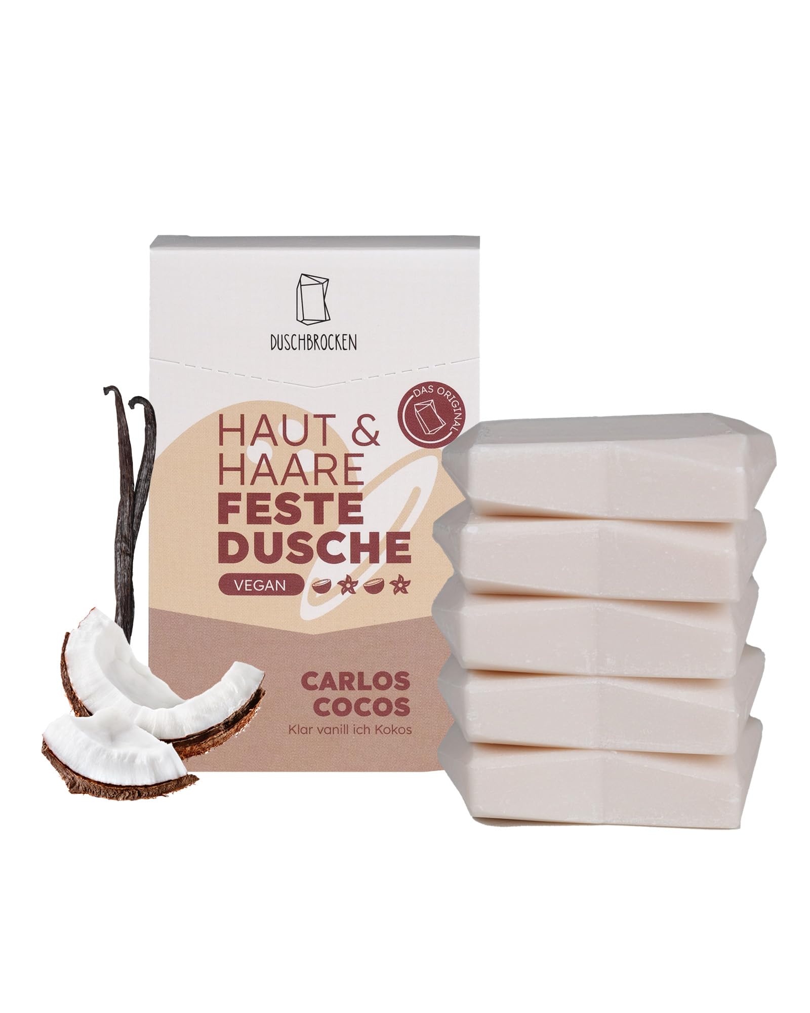 Duschbrocken 5x Cocos & Vanille Duschseife [2in1] Festes Shampoo, 500g