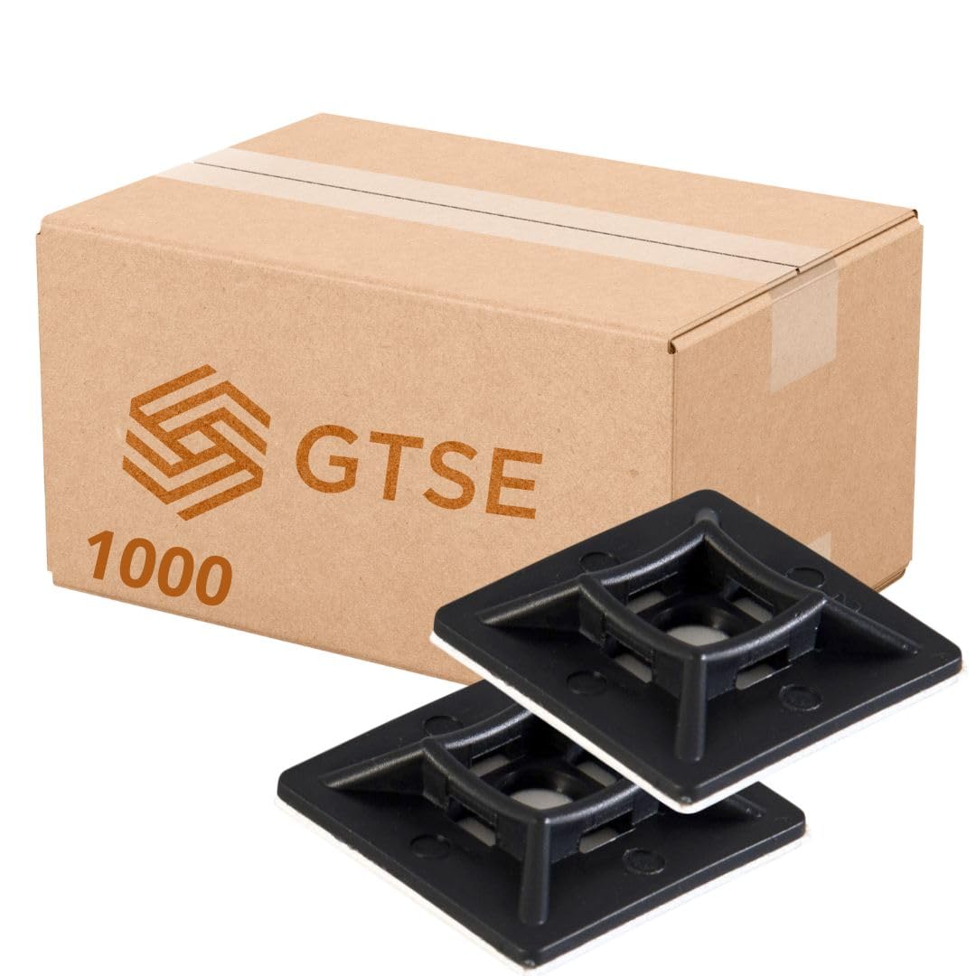 1,000 Pack of Black Cable Tie Bases - 28mm x 28mm - Premium Adhesive Fixing Mounts by Gocableties