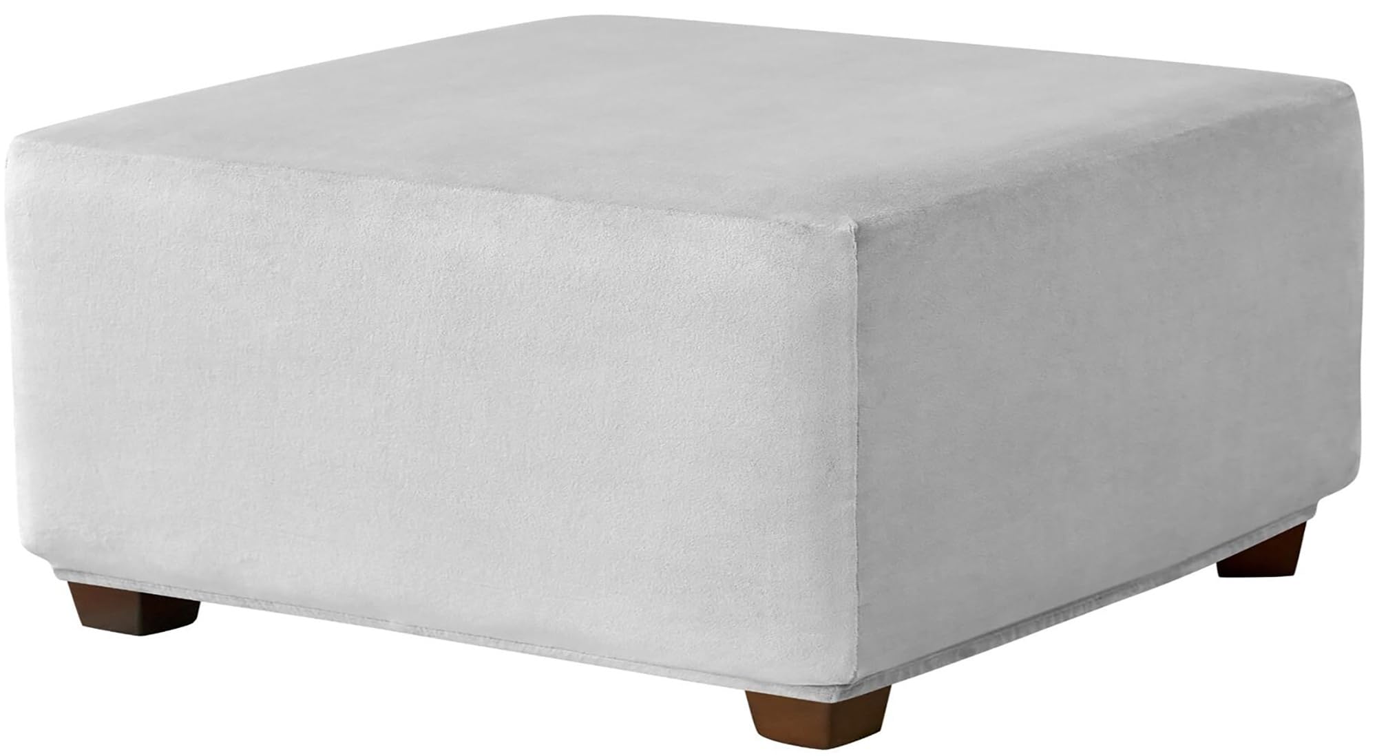 RTSFKFS Stretch Ottoman Foot Rest Covers Square, Smooth Velvet Ottoman Slipcover Soft Storage Stool Cover Footstool Slipcover for Living Room Furniture Protector(Silver Grey,36"/90cm)