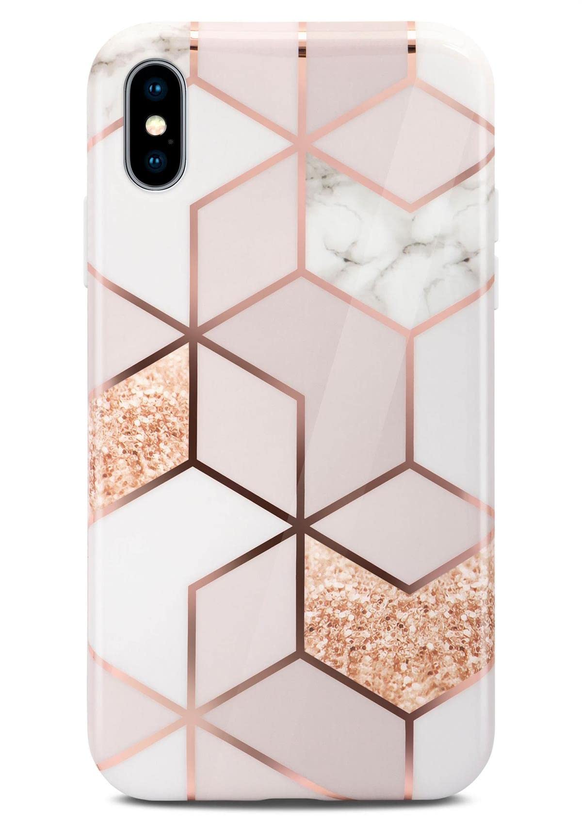 Coque iPhone X silicone antichoc marbre pailleté compatible XS Devotion - 8