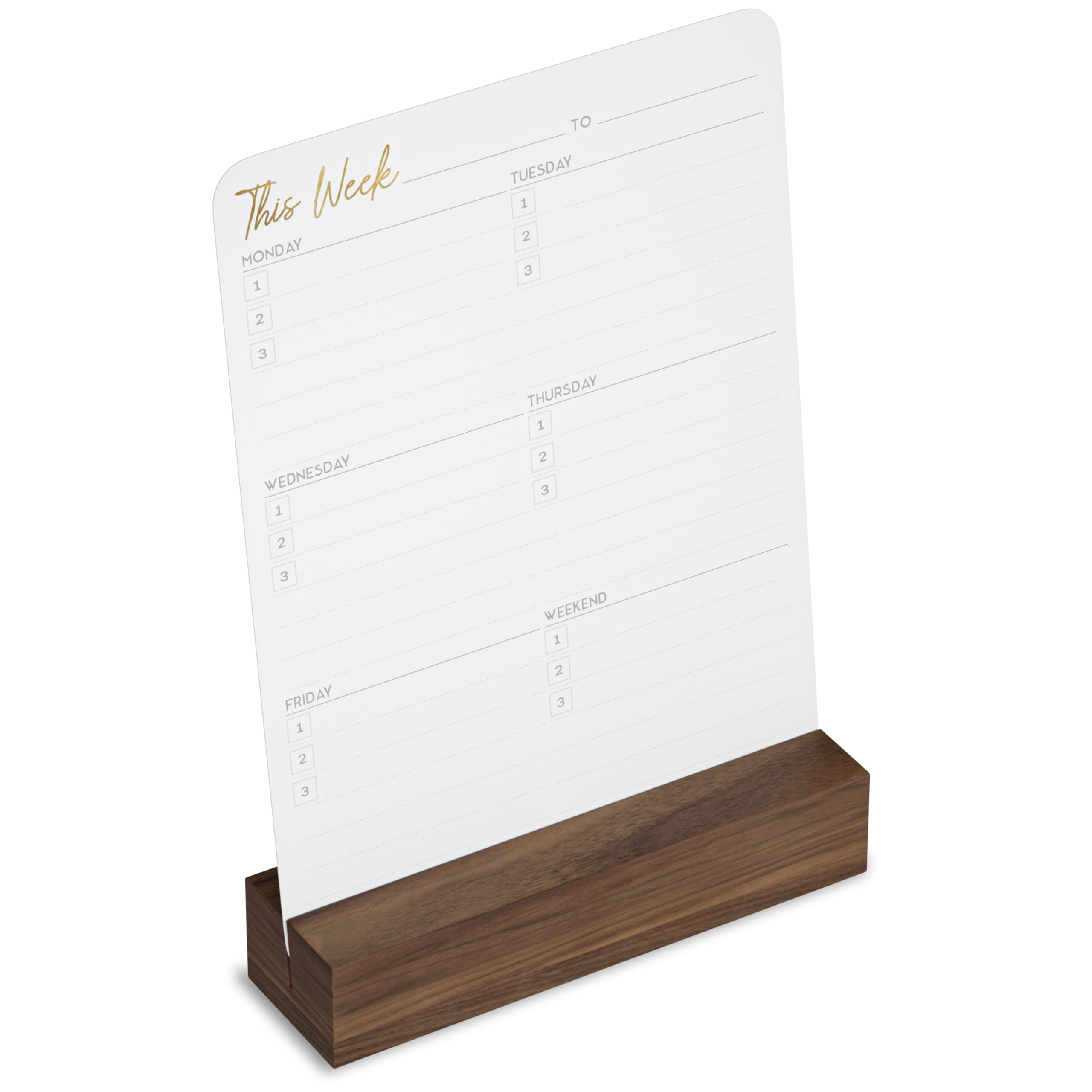 Weekly Planner Index Cards in Wood Stand, Weekly To Do List, Schedule, Top Goals & Habit Tracker with Walnut Wood Stand - 52 Cards/Weeks, Elegant Notebook or Binder Alternative Desk Planner, Undated