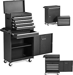 ERGOMASTER 5-Drawer Rolling Tool Chest - Upgrade Material for Heavy Duty Lockable Tool-Box & Removable Cabinet - for Garage and Workshop - Black