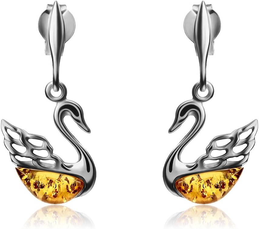 Ian and Valeri Co. Amber Sterling Silver Dangle Swan Earrings