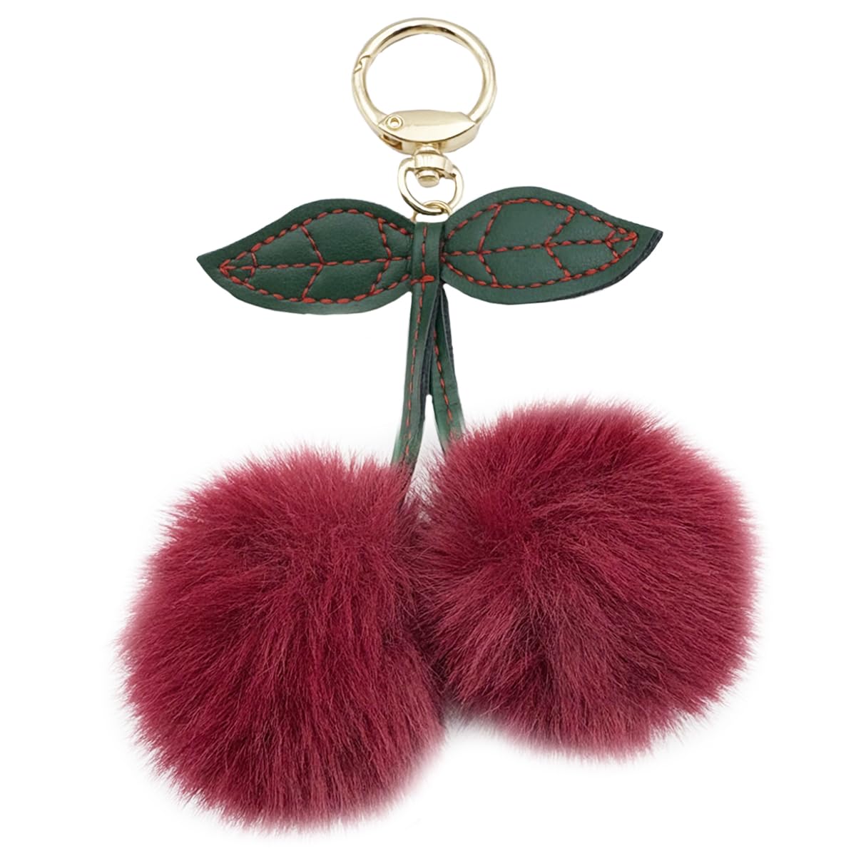 Xsclpomddy Kirsch Bag Charms Pompons Kirsch-Schlüsselanhänger Künstliche Kaninchenhaar Pom Pom Plüsch Charms Auto Schlüsselring
