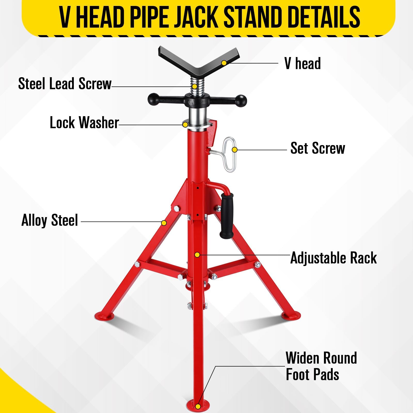 Garvee Support de Tuyau V-Head Robuste rougeur – Hauteur réglable 71-132 cm – Capacité réelle 1134 kg (2500 LB) – Trépied Pliable en Acier pour Soudure et Filetage – Convient tuyaux 1/2''-12'' –