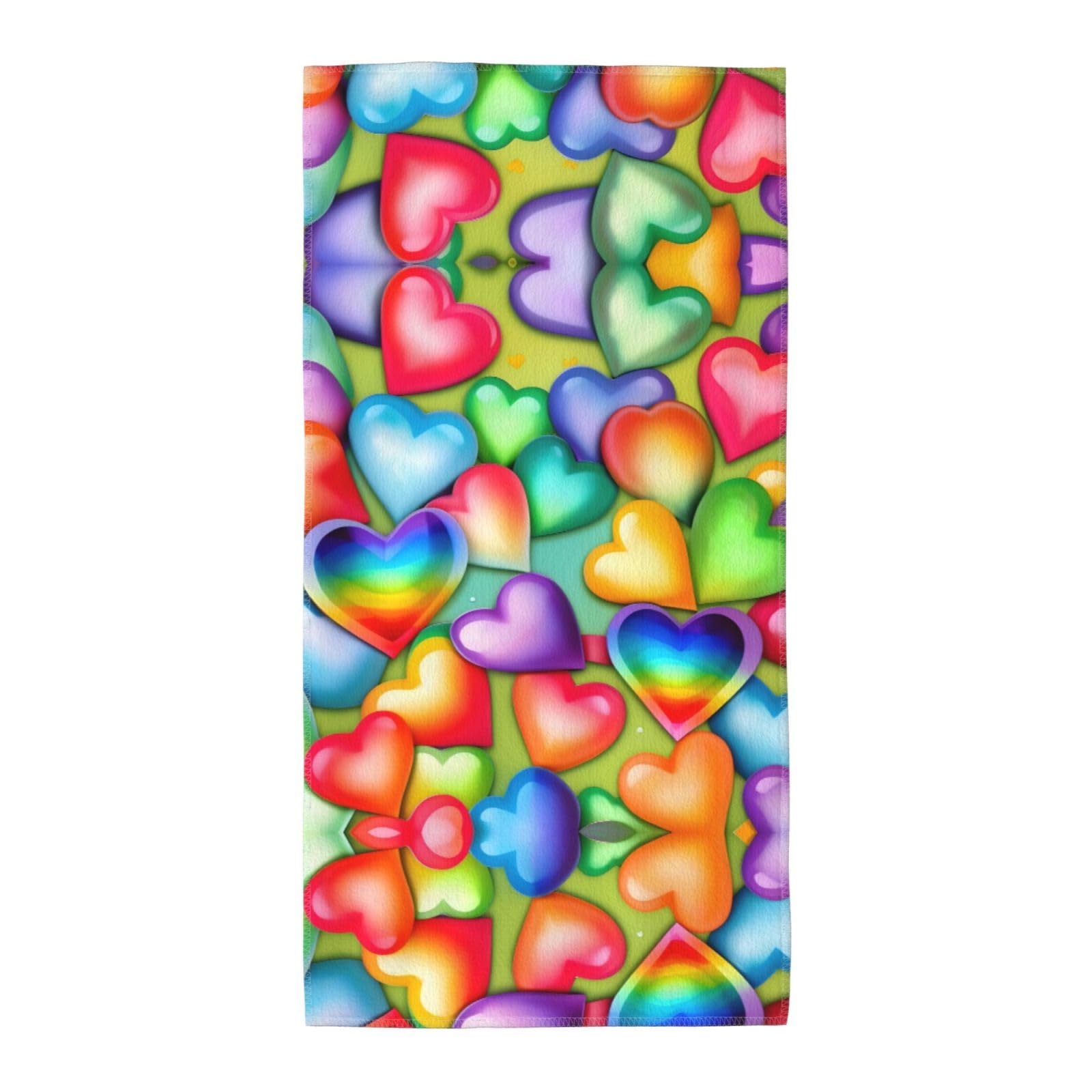 WYCZHY Rainbow Hearts Printed Quick Dry Beach Towel For Camping Travel Vacation