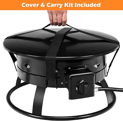 Miniatura 9 de COSTWAY Fogata de gas propano portátil para exteriores, 58,000 BTU con tapa, correa de transporte y rocas de lava, cuenco de fuego de 19 pulgadas