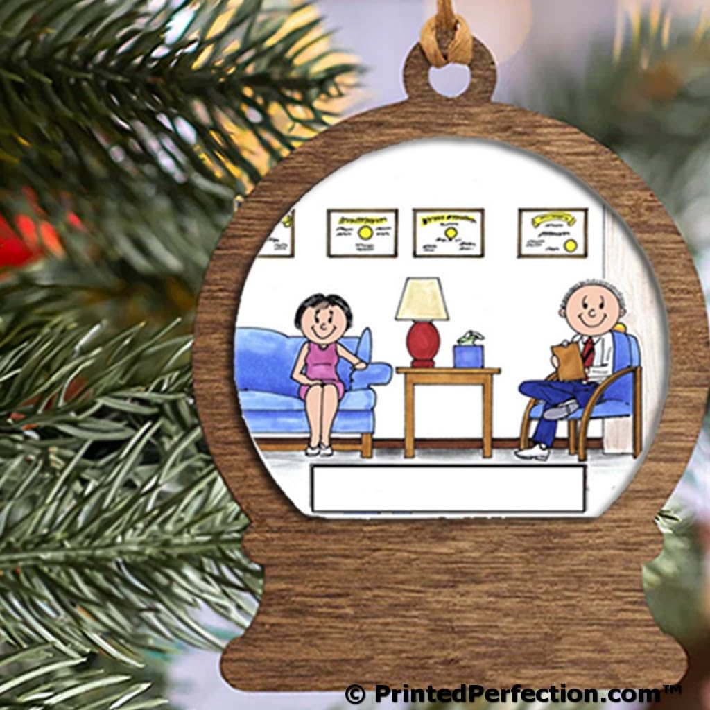 PrintedPerfection.com Personalized Therapist, Psychologist - Male Wooden Snow Globe Shaped Christmas Ornament