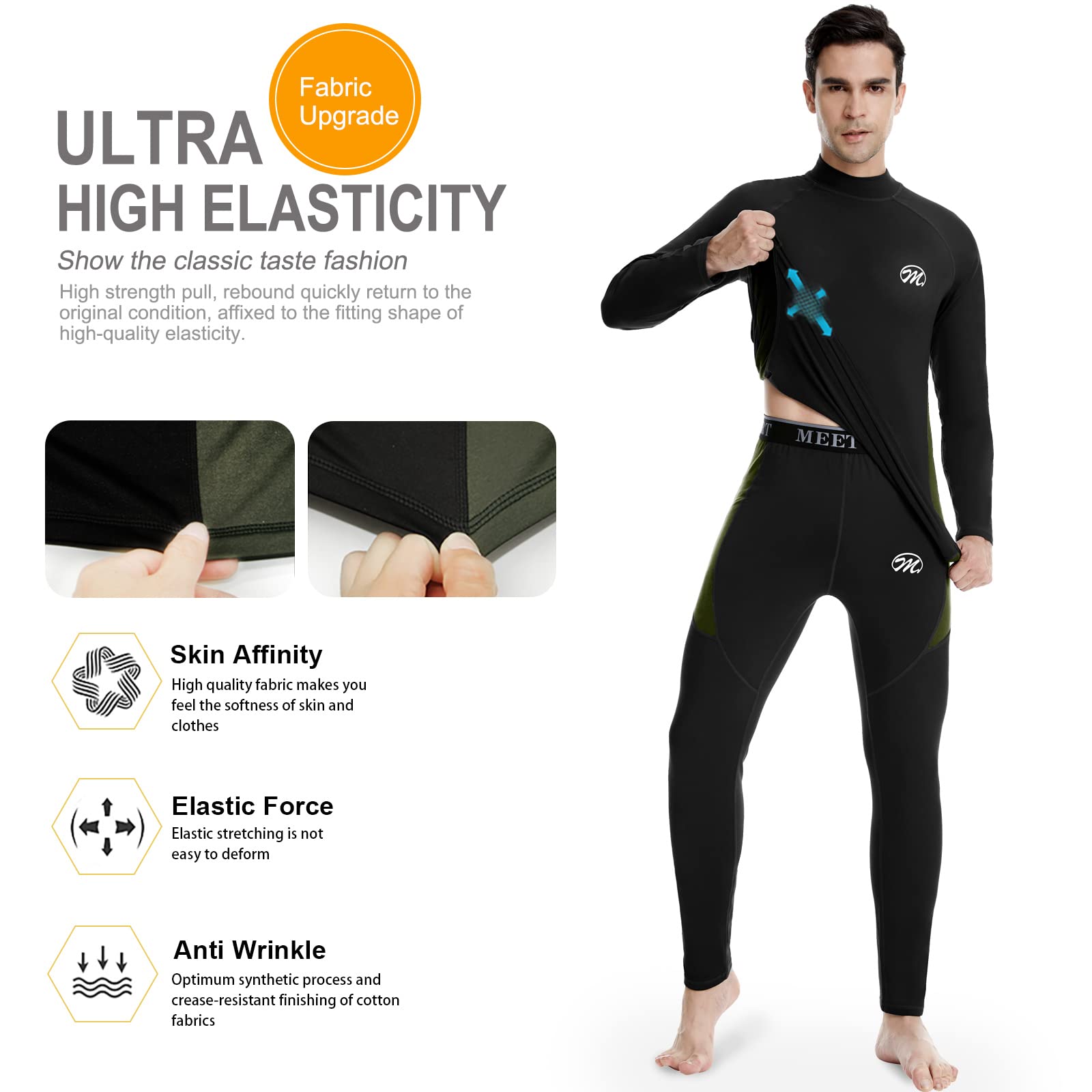 MEETWEE Homme Ensemble de sous-Vêtement, Sport Base Layer Maillot Manches Longues + Pantalon Quick Dry Sou Vetement pour L'entraînement Ski Running Randonnée