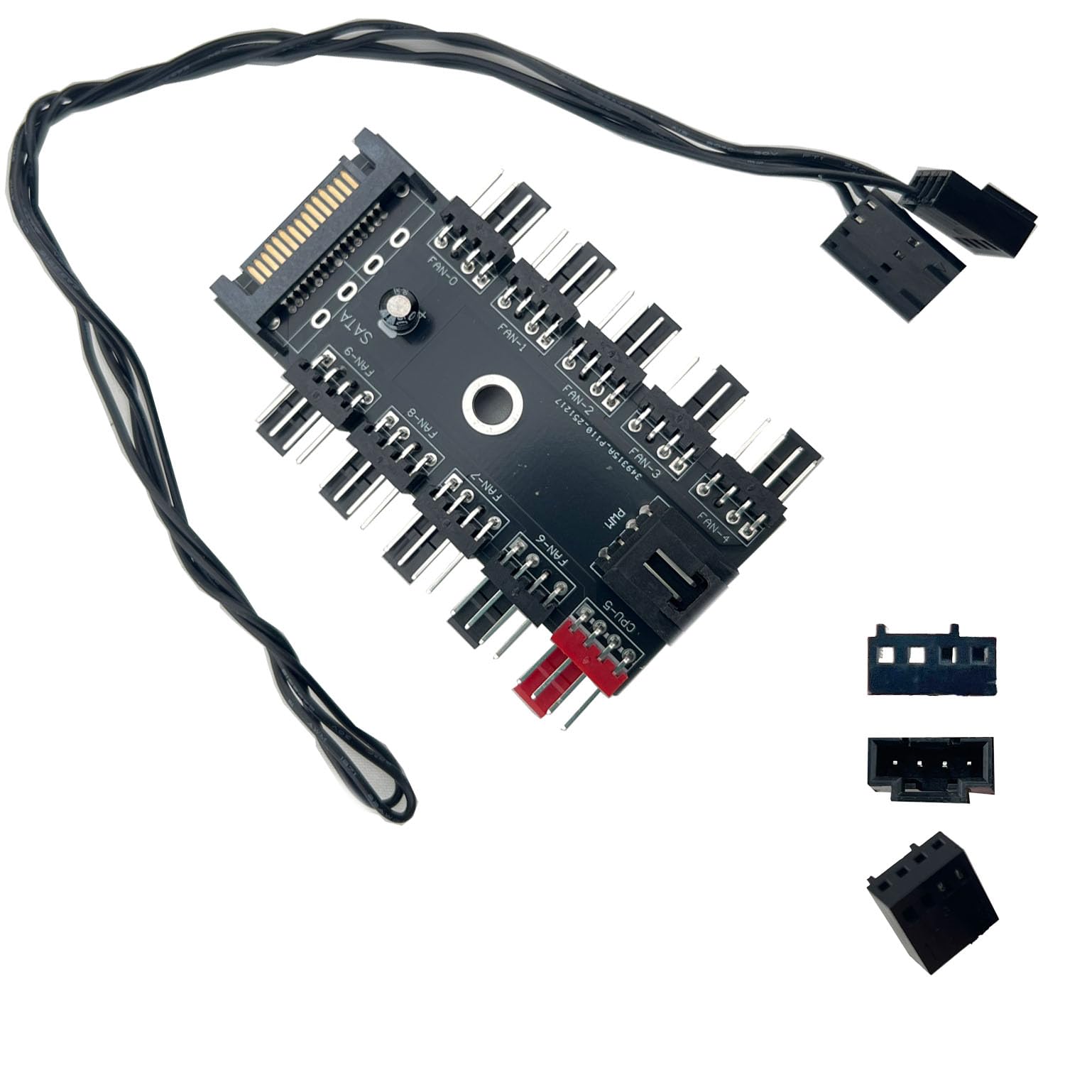 FainWan 1 x 10-Wege-PWM-Lüfter-Hub mit Kabel, 10-polig, PCB-Adapter, SATA 1 auf 10, Multi-Wege-Splitter