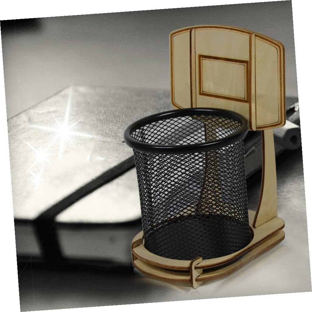Alipis Porta Penne a Cestino da Basket in Legno e Metallo per Scrivania | Creativo e Decorativo, Forma Speciale, Raccoglie Cancelleria, Righello, Penne e Evidenziatori