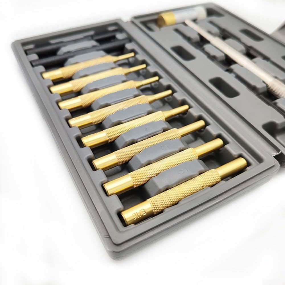 Lot de 15 chasse-goupilles avec marteau – Tête double face en laiton et nylon pour horlogerie, tâches fines et travaux d'outils – Comprend un étui de rangement