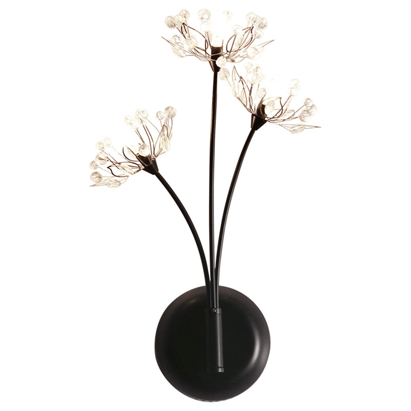 Czarne Kryształowe Kinkiety Do Salonu, 3-Punktowa Lampa Nocna Dandelion Z Okrągłą Metalową Podstawą, Nowoczesna Lampa Ścienna Led Do Sypialni, Art Deco Do Korytarza, Schodów, Przejścia 4,5 W, Warmes