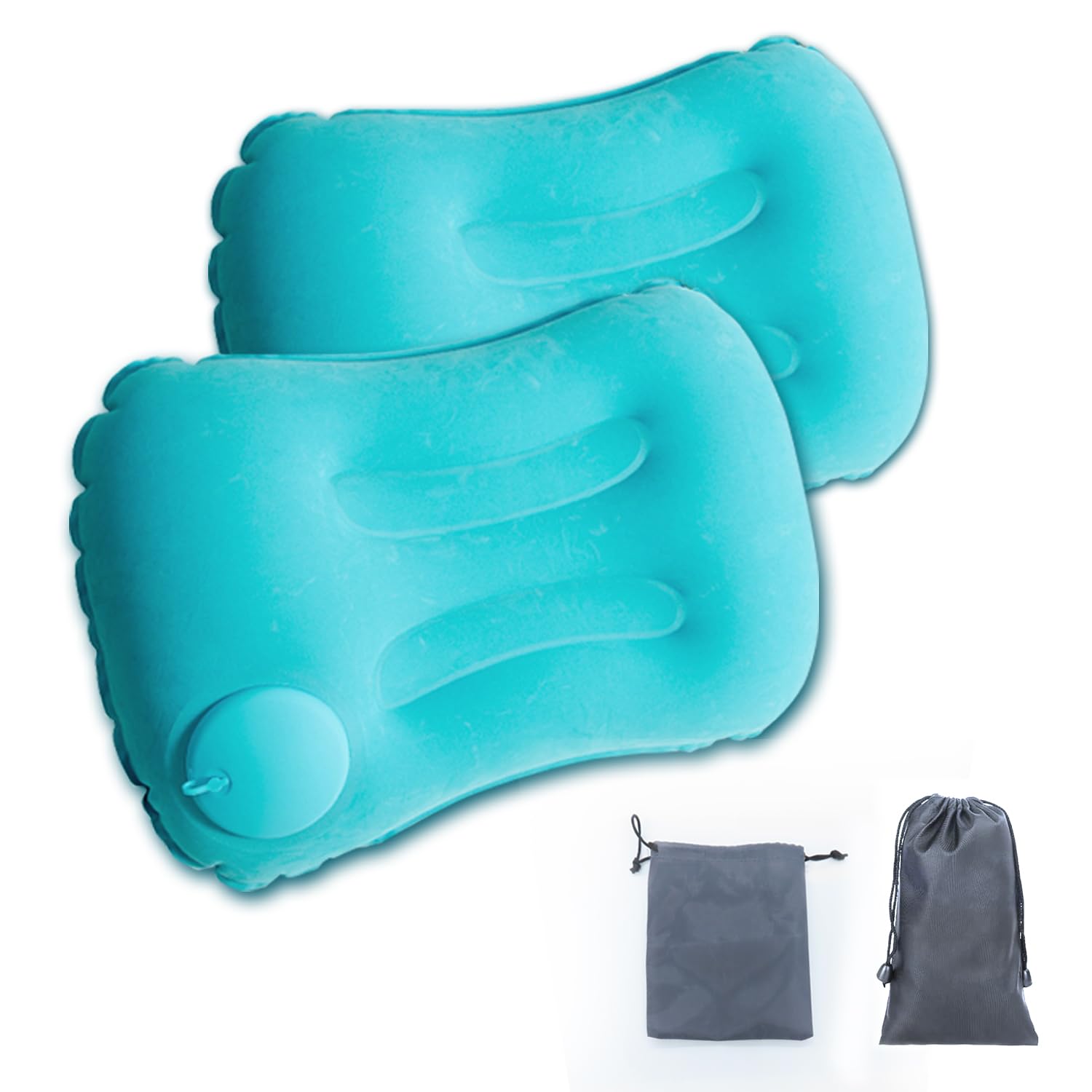 Paquete de 2 Almohadas Inflables de Viaje para Acampar Almohada de Playa Hinchable con Bolsa de Almacenamiento, diseño de Curva Corporal, Adecuado para Playa, Camping, Senderismo, Trekking