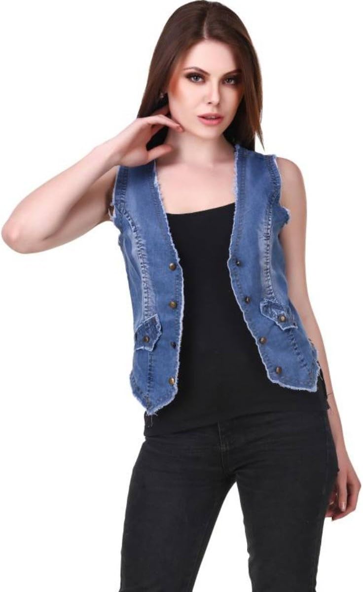 Dimpy Garments BuyNewTrend Denim Blue Sleeveless Shrug/Jacket for Women