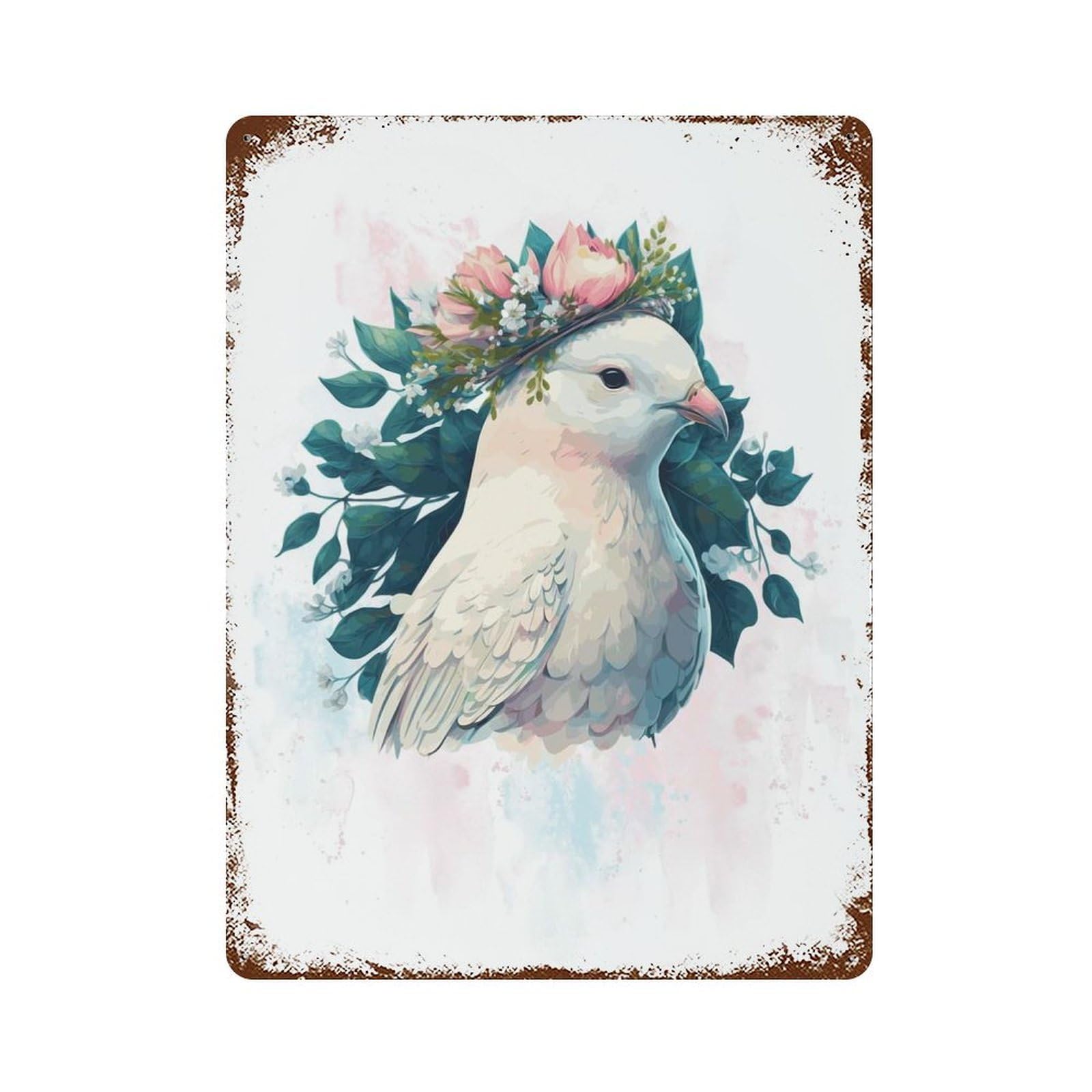 Beautiful White Dove Rust Effect Tin Sign 15.7"x11.8", Vintage Wall Decor for Pub, Kitchen And Man Cave Decor
