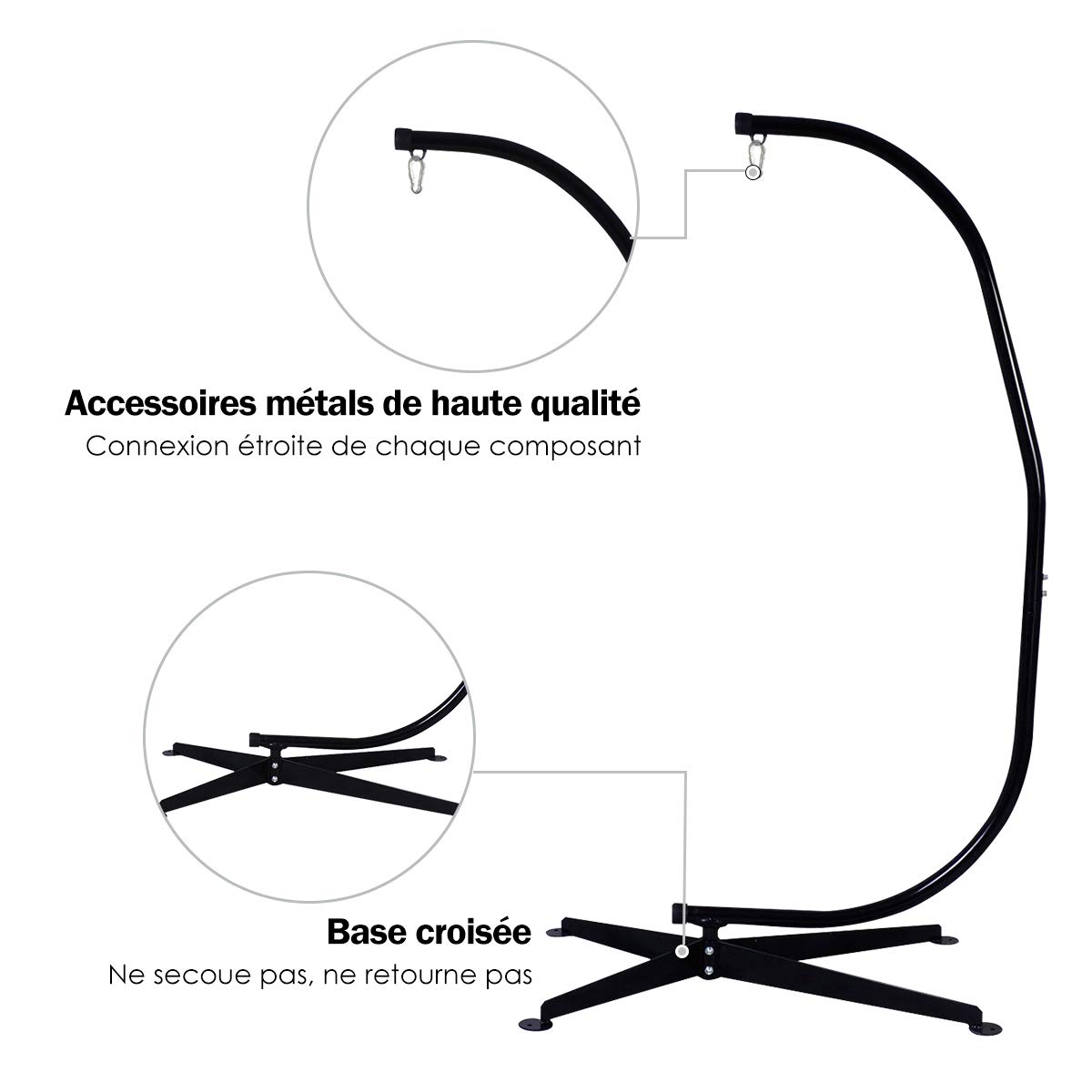 GOPLUS - Soporte de hamaca de carga máxima de 150 kg de acero resistente con gancho con función versátil, 111 x 84 x 207 cm, en forma C, color negro