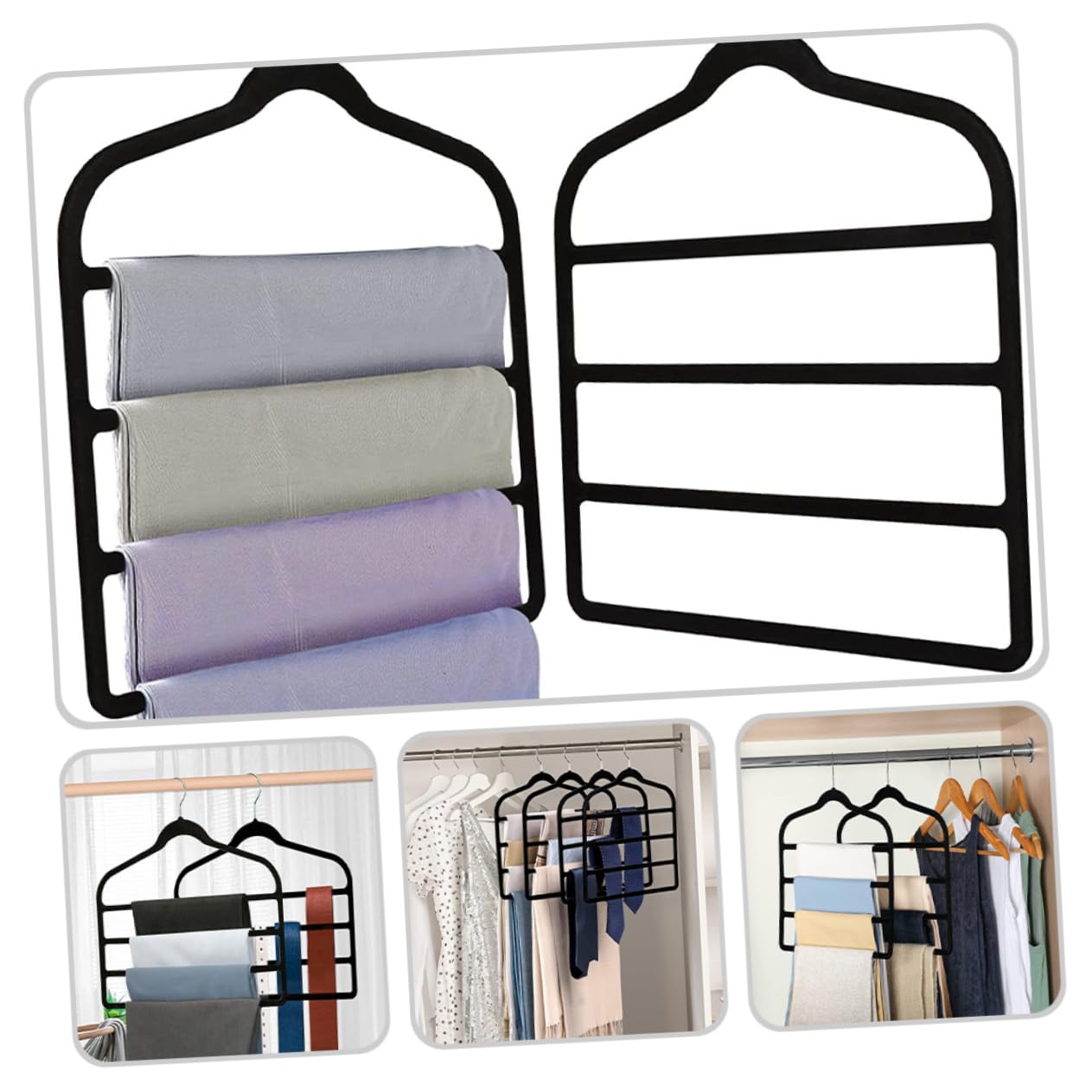 Cabilock 5 Stück-Pack Platzsparende Multifunktionale Hosenbügel aus Abs mit Flockiger Oberfläche Mehrlagig und Sicher für Hosen und Krawatten im Kleiderschrank Zuhause