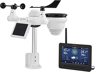 VEVOR Wireless Weather Station 7 in 1 with Wi-Fi, Colorful TFT Display 158 mm, External Sensor Powered by Solar Energy, Includes Temperature Humidity Speed Direction Wind Rainfall