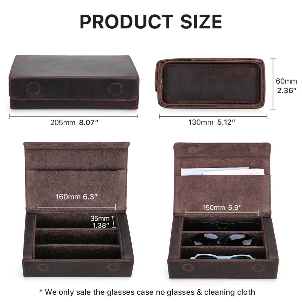 3-osobowe pudełko do przechowywania okularów z prawdziwej skóry dla kobiet i mężczyzn, etui podróżne w stylu vintage na 3 okulary przeciwsłoneczne, przenośny organizer na okulary do domu na świeżym