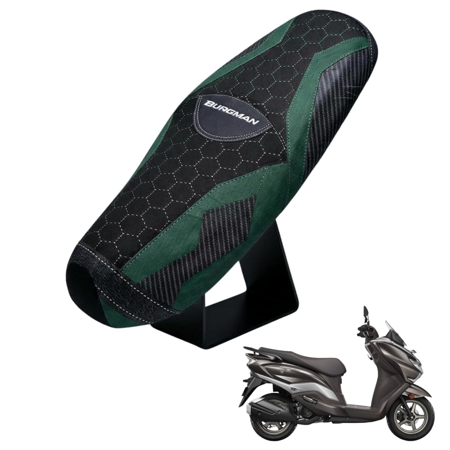 Suzuki Burgman 125 Seat Cover Green | Premium Cotton | Heat Resistance Anti-Slip & Dustproof | Easy Fit Stretchable Seat Protector | Stylish Red-Blue Design | Deepon Auto Care-image-18