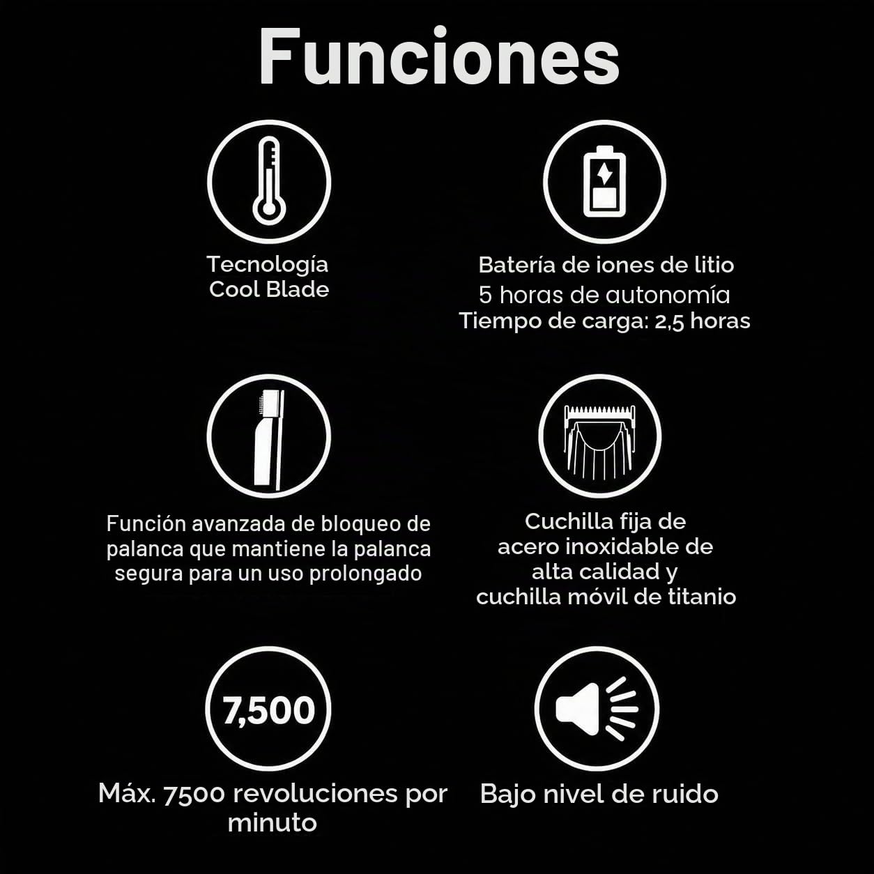 JRL GHOST - Cortapelos profesional inalámbrico, con tecnología Cool Blade para aseo masculino, recargable, silenciosa, hasta 7500 RPM, 5 horas de tiempo de funcionamiento, equipada con hoja de