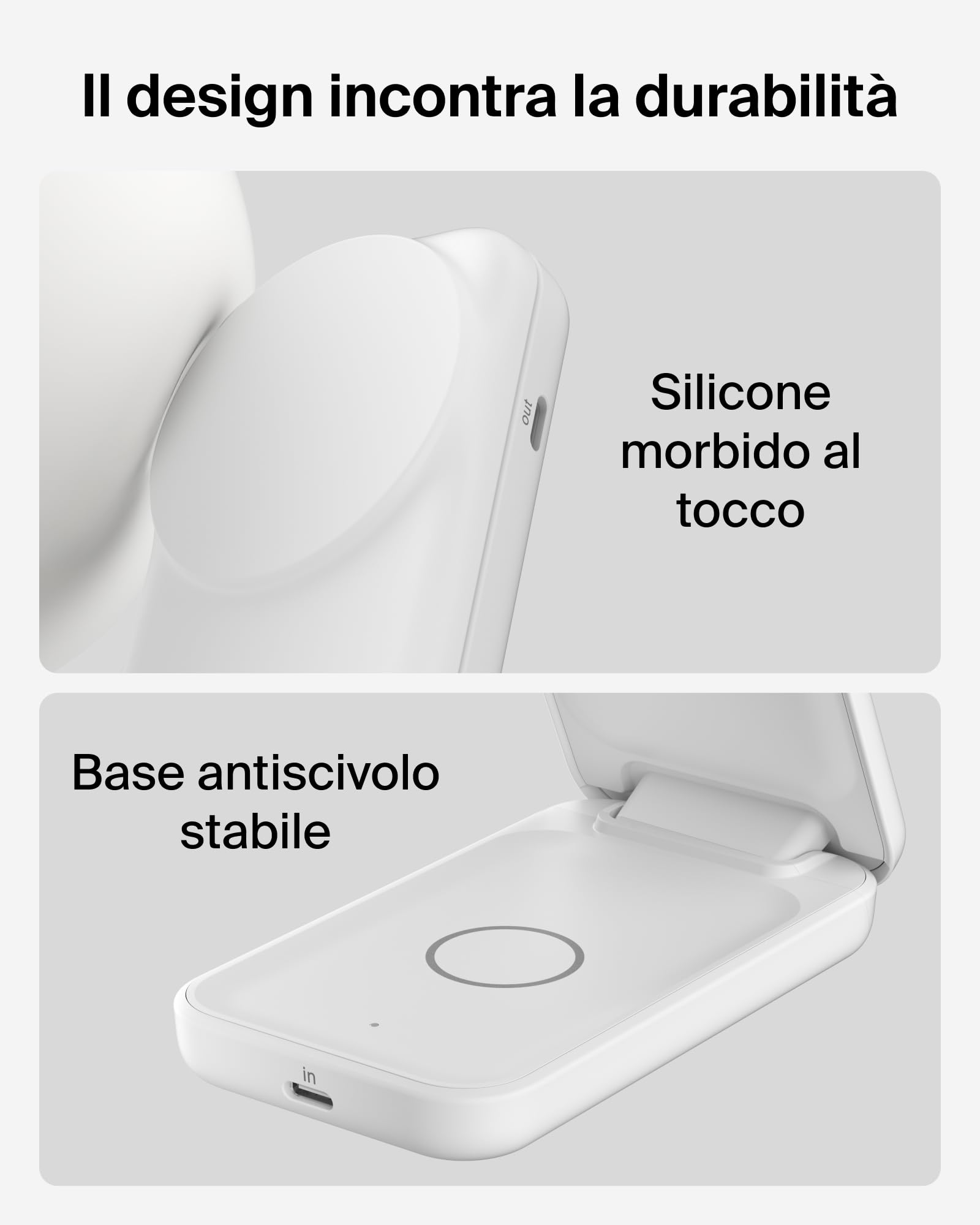 Belkin UltraCharge Caricatore iPhone Qi2, Stazione di Ricarica Wireless 2 in 1 25W, Caricatore Wireless Compatibile con MagSafe per iPhone, AirPods, Pixelsnap con Porta USB-C e Adattatore 45W, Bianco