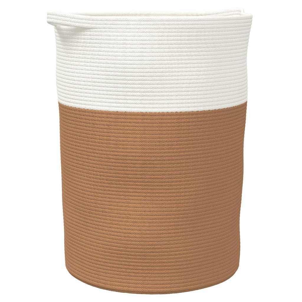 Baumwoll-Aufbewahrungskorb Braun Weiß Ø49x65 cm faltbar mit Griffen für Kleidung Decken platzsparend langlebig atmungsaktiv