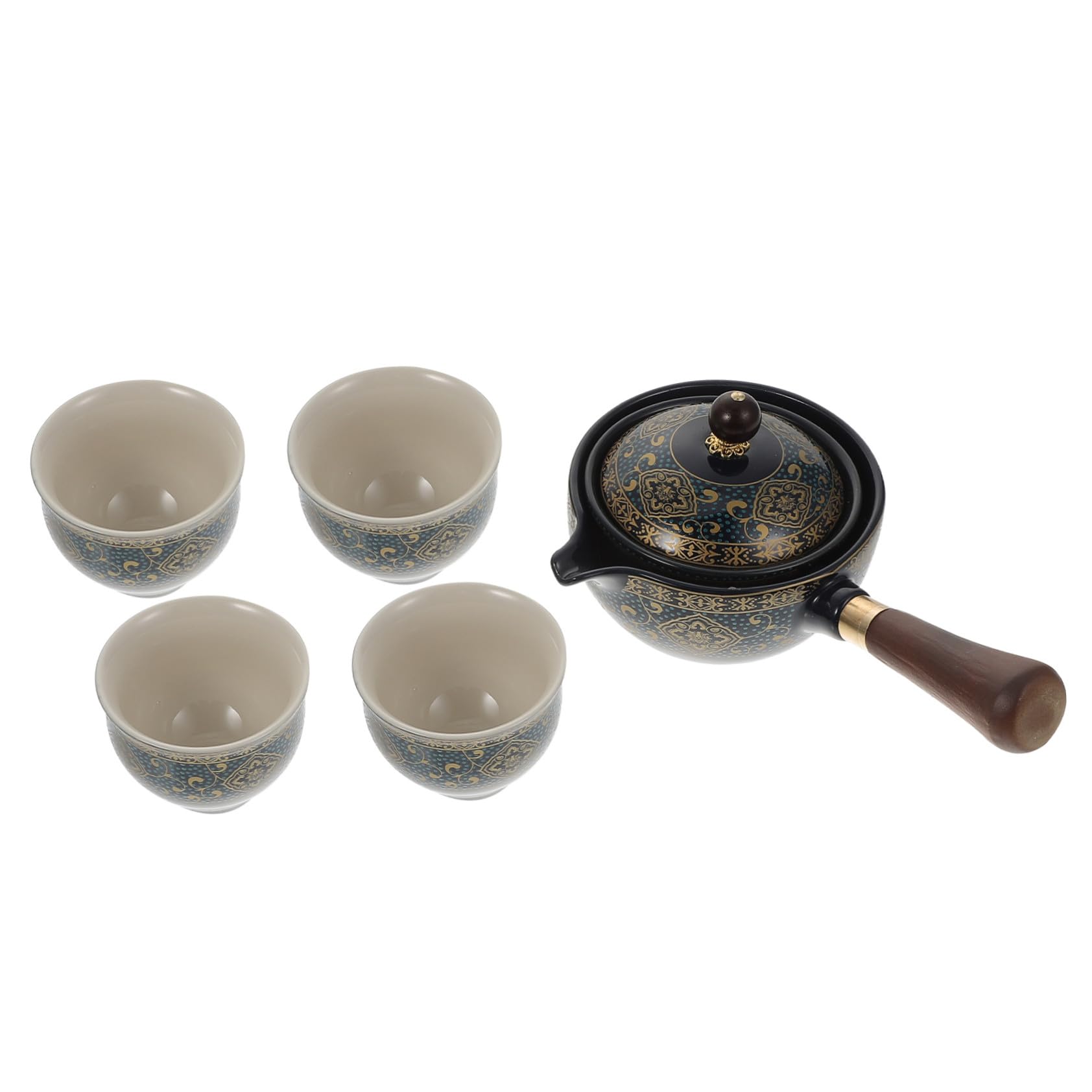 Tetera de Cerámica Negra Asa Lateral, Juego Portátil de 1 Pieza | Capacidad Media, Resistencia al Calor, Durabilidad, para Preparar Té en Casa, Infusiones Diarias