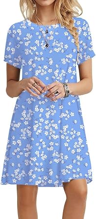 REGAI Womens Summer Dresses Loose Floral Tshirt Sundress | Soft & breathable, lightweight, flowy loose fit, vibrant floral prints, versatile for work, beach, daily, US M-3XL, easy care