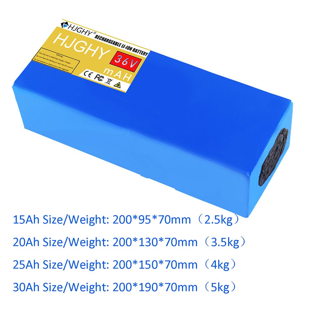 Paquete de baterías de Litio de 36 V y 15 Ah, 20 Ah, 25 Ah o 30 Ah con Cargador de 42 V y 2 A para Motor de Bicicleta o Patinete eléctrico de 1000 W.