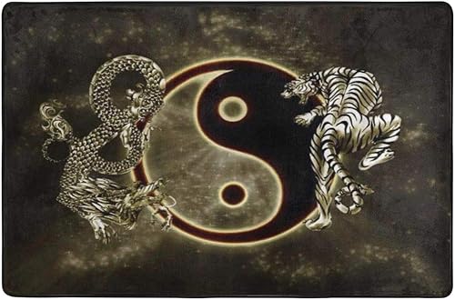 KiuLoam Alfombra antideslizante de Yin Yang chino con tigre de dragón para sala de estar, dormitorio, tapete para decoración del hogar, 3 x 2 pies