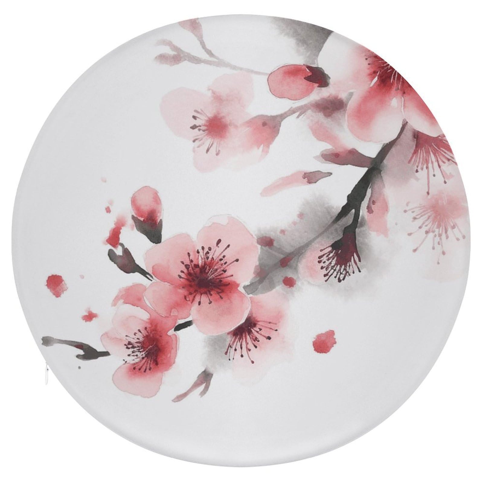 JTREHY Asian Watercolor Pink Cherry Florals Cushion Soft Breathable Round Cushions Multi-Functional with Zipper Floor Pillows Cushion for Various Indoor Occasions Chair Pad