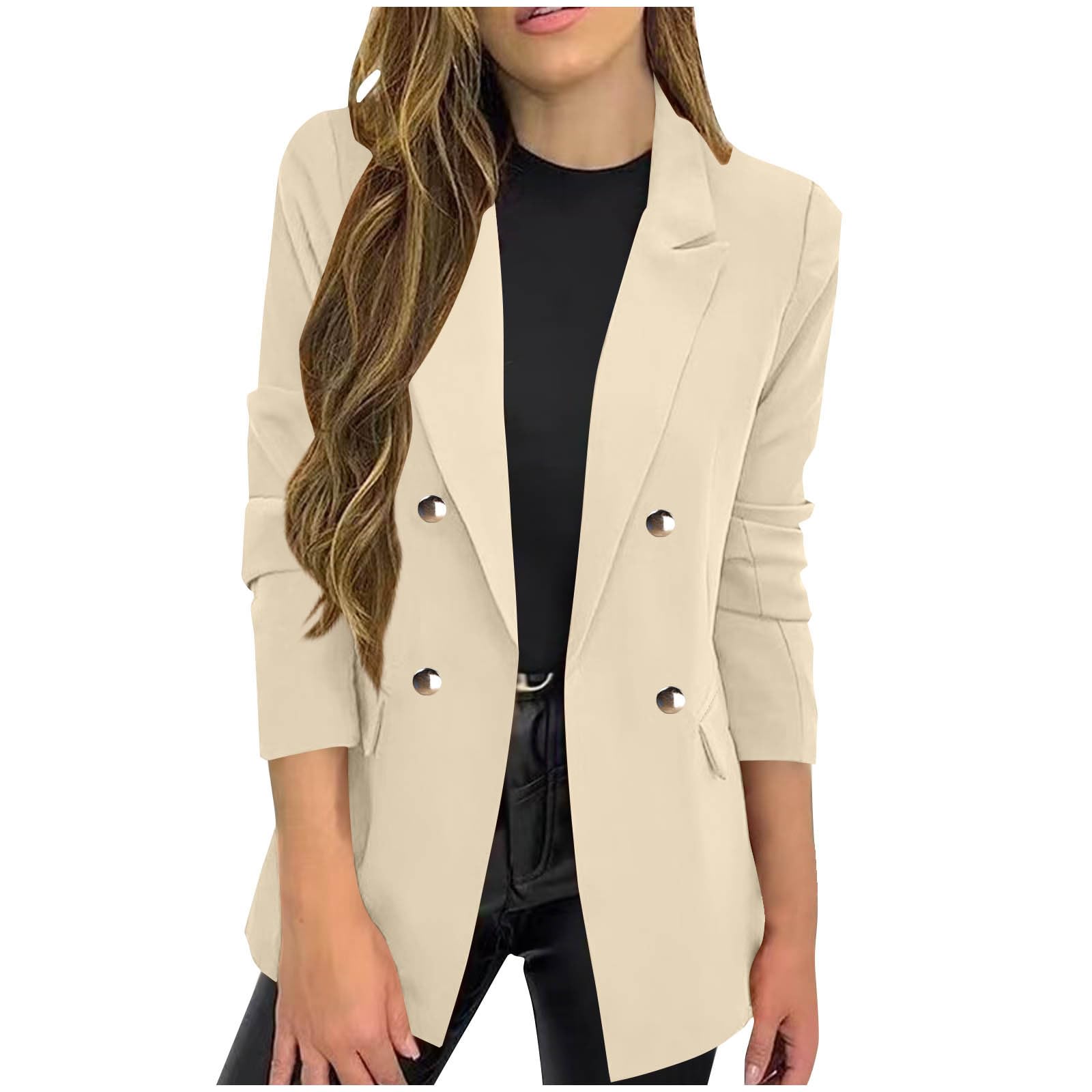 Womens Trendy Business Blazer Long Sleeve Double Breasted Jacket Lapel Work Outerwear 2025 Office Casual Blazers