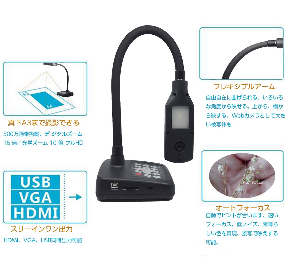 Amazon.co.jp: 書画カメラ 実物投影機 PCレス機能 教材提示装置 光学16 