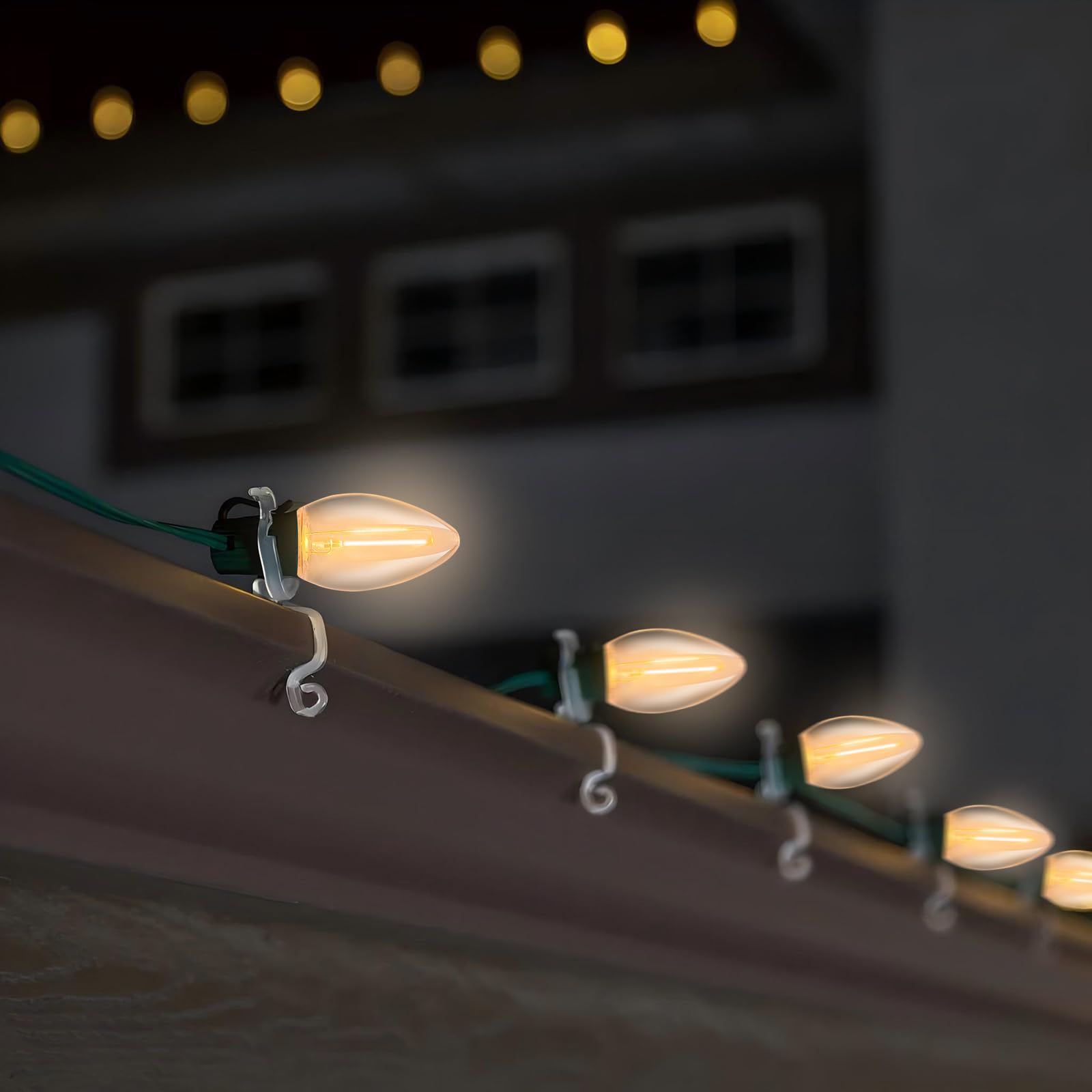 Paquete de 25 bombillas LED C7 de noche, bombillas LED C7 de repuesto de Navidad para luces de cadena al aire libre, bombillas de base de candelabro E12, bombillas de 0.6 W 2700 K blanco