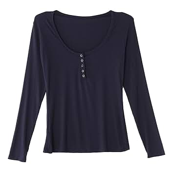 Henley Shirt for Women Long Sleeve Scoop Neck Fitted Tee 90s