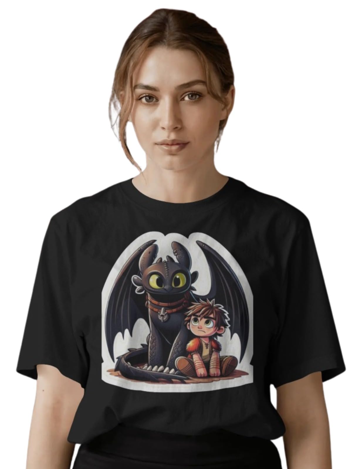 Fabclues Oversized Anime Graphic T-Shirt for Men & Women | 190 GSM Cotton Streetwear Tee | Toothless (in, Alpha, S, Regular, Black)