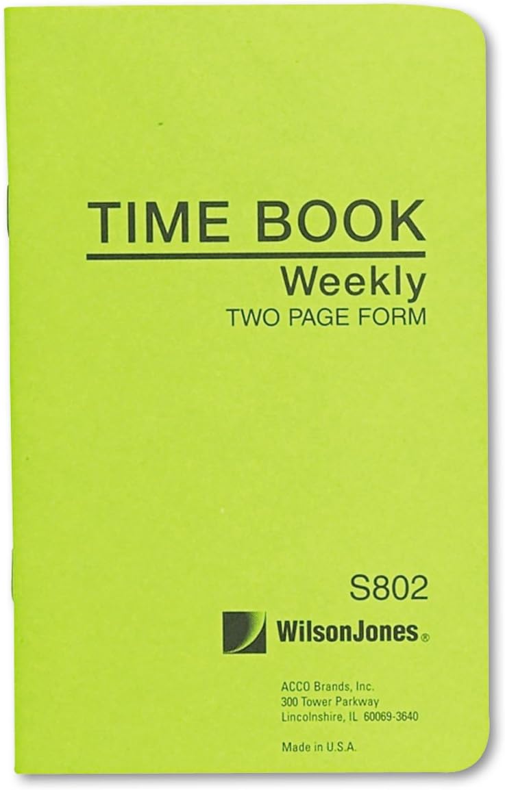 Wilson Jones Foreman's Pocket Size Employee Time Book, 4.13 x 6.75 Inches, 36 Pages, Green (WS802)