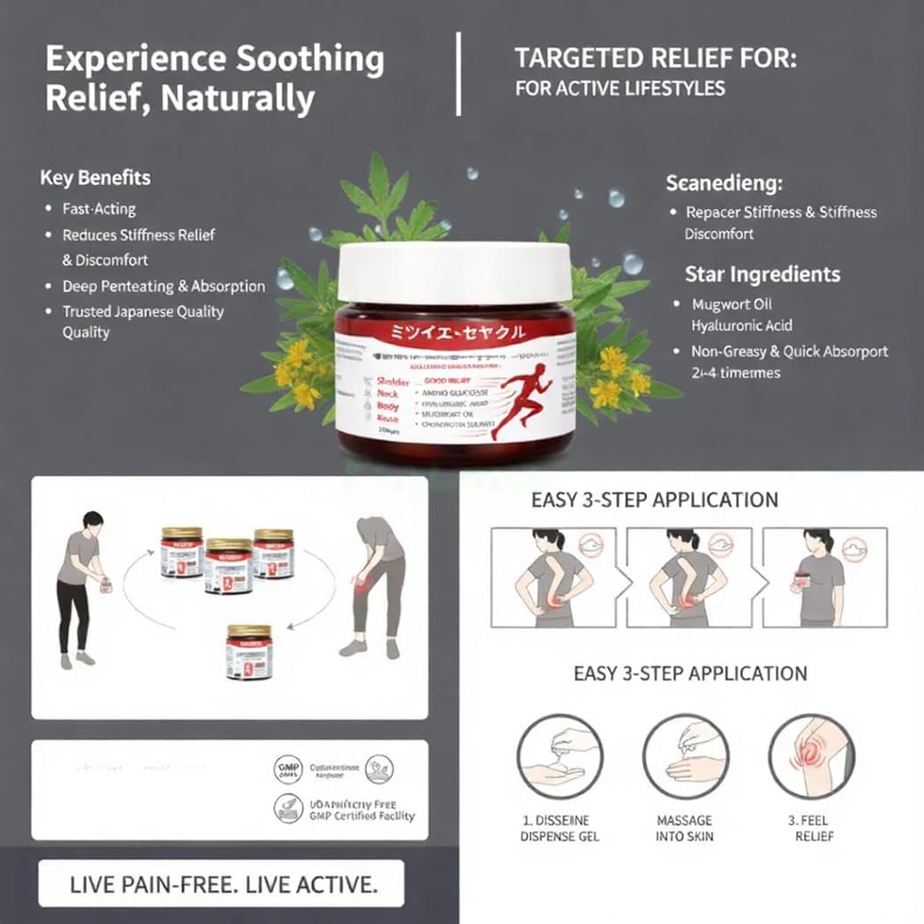 Japanese Formula Soothing Massage Gel for Joint & Muscle Pain Relief | Herbal Arnica & Mugwort Extract | Fast Absorbing Back, Neck, Knee & Leg Pain Relief Balm | Non-Greasy Muscle Gels (Pack of 1) 2