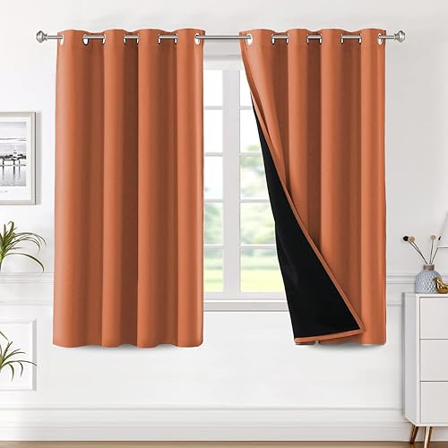 H.VERSAILTEX Paneles de cortina 100% opacas de 63 pulgadas de largo, con aislamiento térmico, cortinas opacas con forro para dormitorio, dos capas