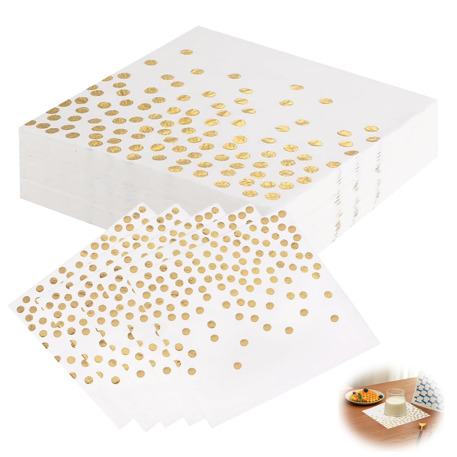 40 PCS White and Gold Dot Napkins, Birthday Serviettes White with Gold Cocktail & Dinner Serviettes Soft Dots Luncheon Paper Party Serviette for Christmas Birthday Wedding Baby Shower Party Bar