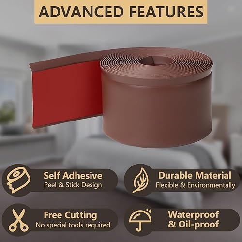 Miniatura 3 de Moldura flexible para zócalo, borde de goma para despegar y pegar, diseño autoadhesivo de vinilo para pared, 4 pulgadas de ancho x 20 pies de largo,