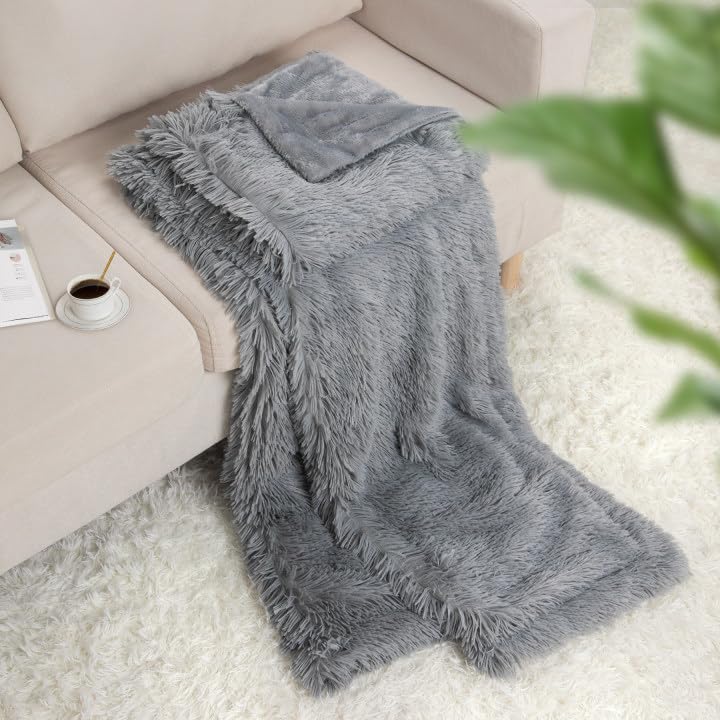 Tuddrom Decoratieve extra zachte deken van imitatiebont 127 x 152 cm, effen omkeerbare donzige lichtgewicht langharige deken met lang haar, pluizige gezellige pluche fleece comfortabele