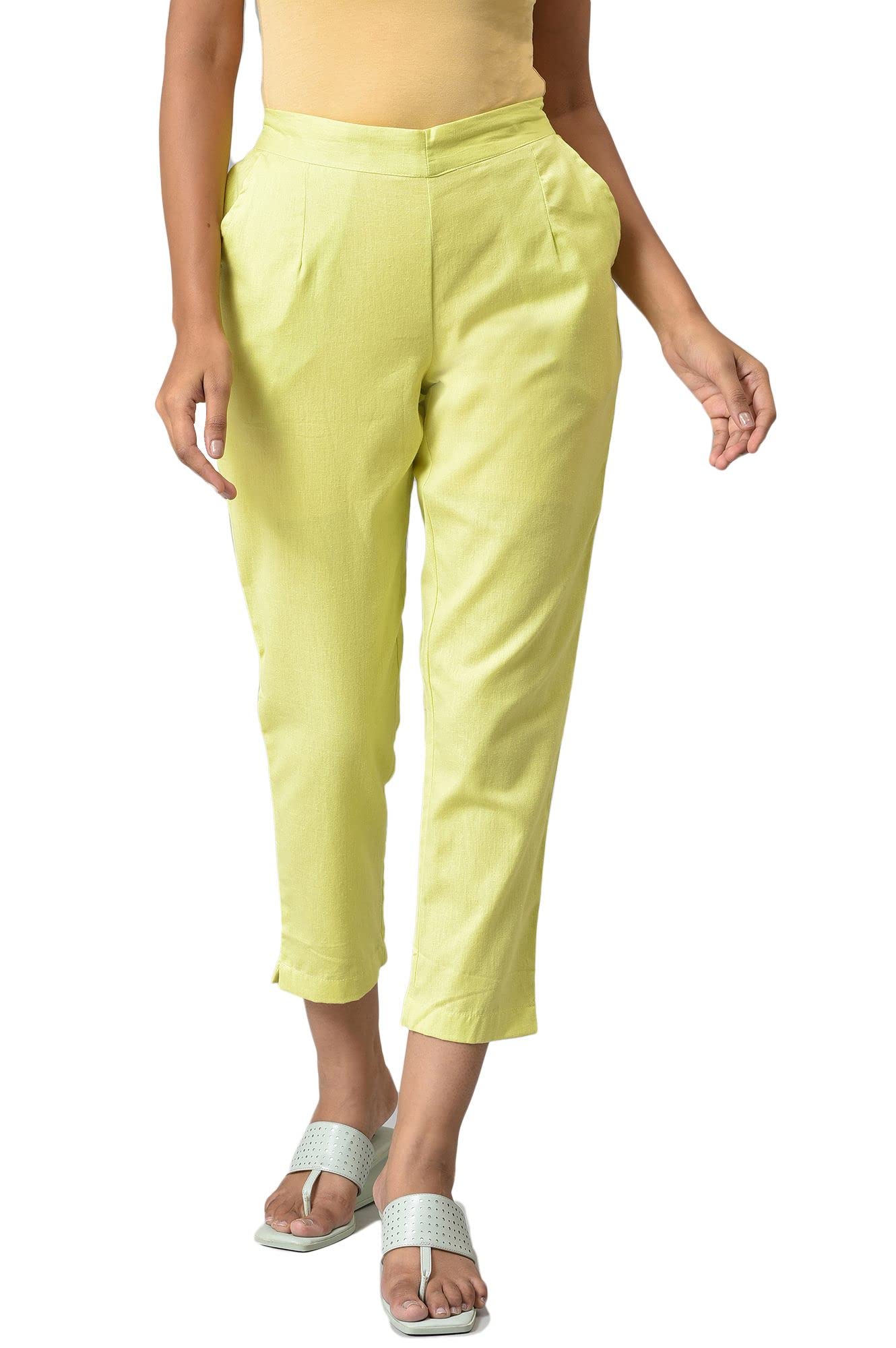 aurelia Women's Tapered Fit Mid Rise Cotton Blend Strechable Pants Trouser | Ankle Length Trouser-picture-21